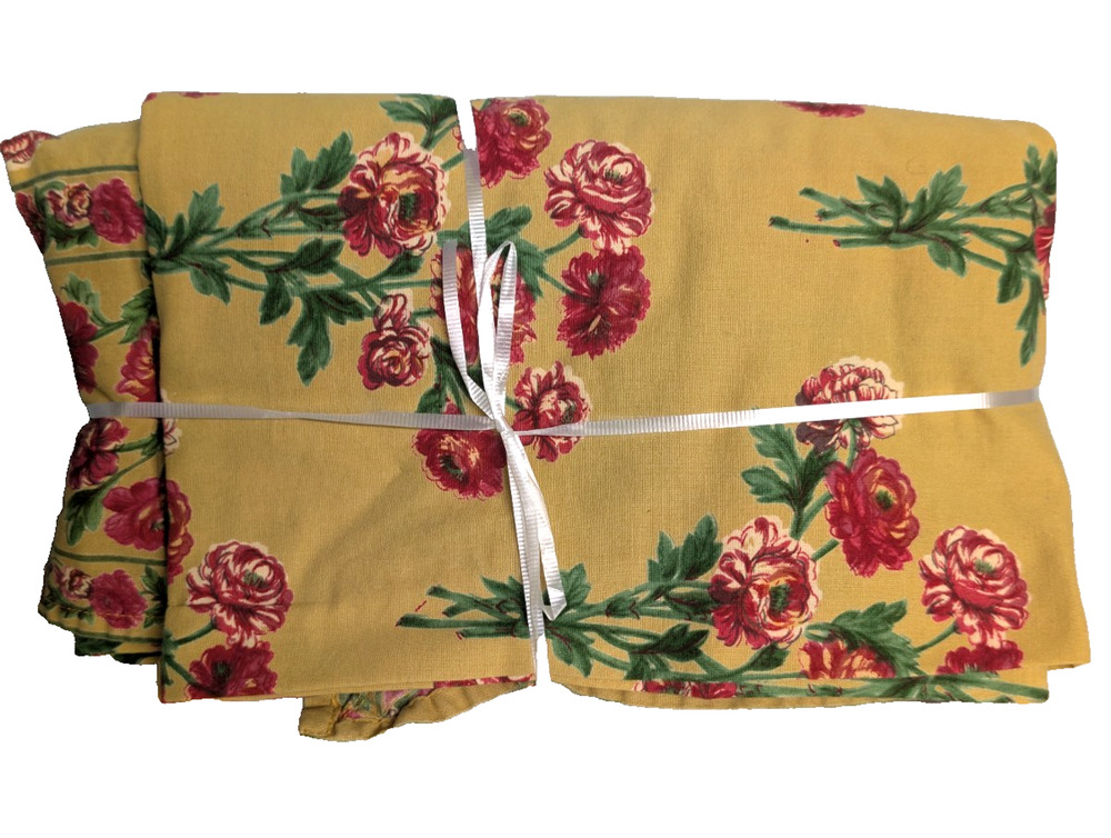 April Cornell Vintage Tablecloth 60 x 90" Mustard Yellow Red Roses